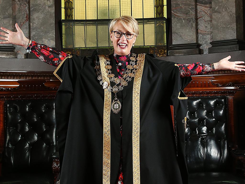 Sally Capp is sworn in at Melbourne’s Town Hall in 2018. Picture: Ian Currie