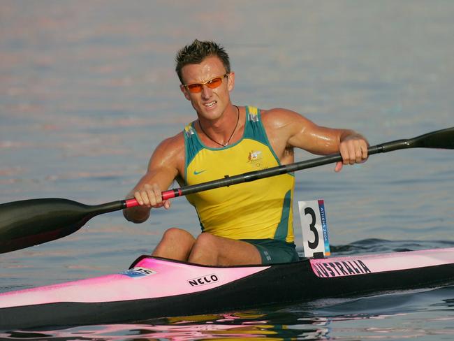 ATHENS - AUGUST 27:  Nathan Baggaley of Australia competes during the men's K-1 class 1,000 metre final on August 27, 2004 during the Athens 2004 Summer Olympic Games at the Schinias Olympic Rowing and Canoeing Centre in Athens, Greece. (Photo by Stuart Franklin/Getty Images)