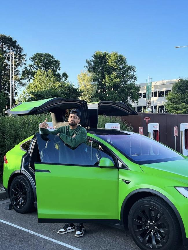 The tennis star is well-known for his bright green Tesla worth $191,000.