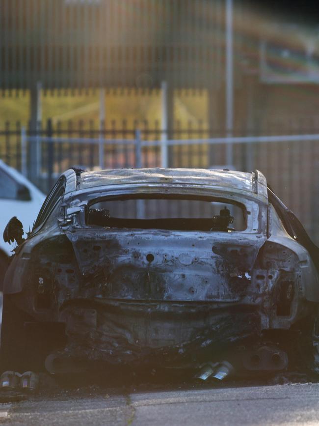 One of the burnt out cars found in a laneway in Marrickville. Picture: NCA NewsWire / Damian Shaw