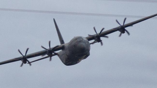 Fly past by a Hercules from RAAF Base Richmond. Picture: Riverstone-Schofields RSL sub-Branch