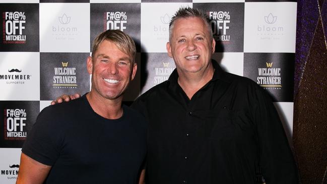 Mark ‘AngryDad’ Orval, pictured with Shane Warne, has revealed he’s battling an aggressive prostate cancer. Picture: Nik Sfi/Royal P