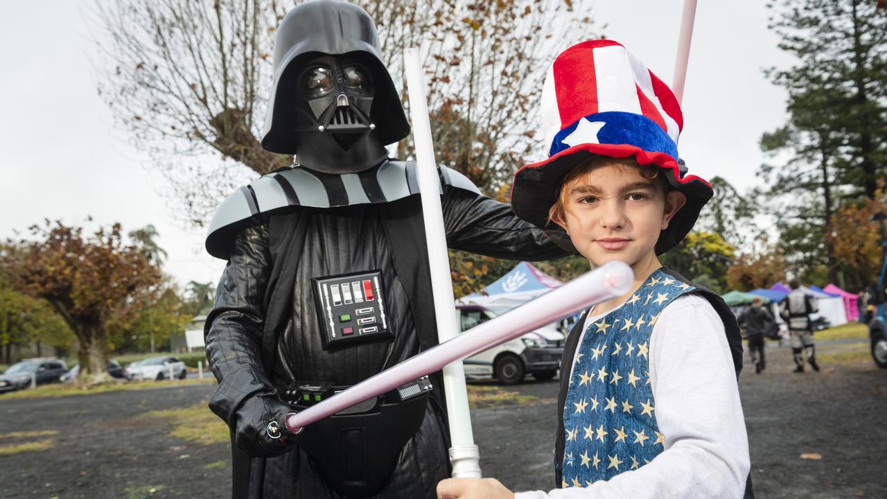 Matt Batterham (left) and Xavier Jones have a mock battle at the Something About Bella – Bella's Birthday Fundraiser, Sunday, June 4, 2023. Picture: Kevin Farmer