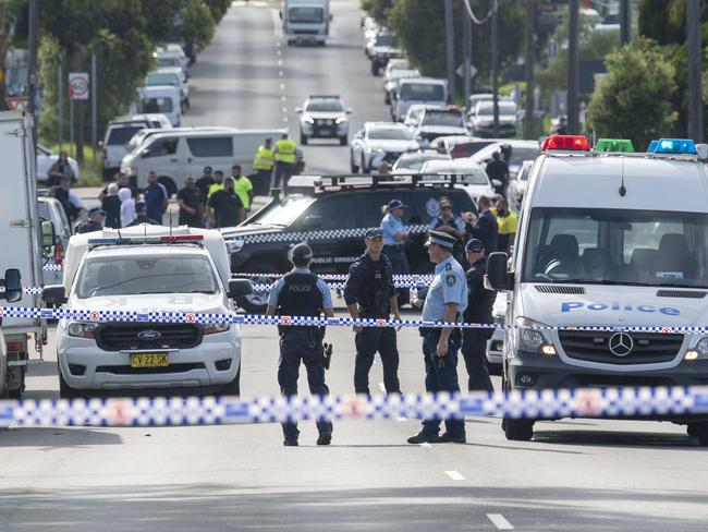 The scene on the street outside the Sefton gym where Taha Sabbagh was shot dead on Thursday. Picture: NCA NewsWire