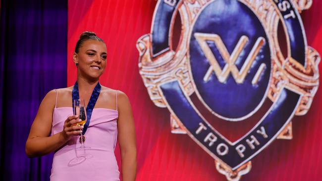 Ebony Marinoff has been crowned the AFLW’s best and fairest. Photo by Dylan Burns/AFL Photos via Getty Images