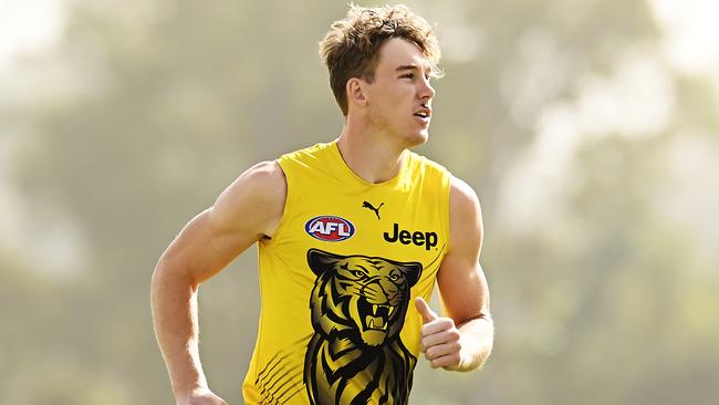 Tom Lynch trains with Richmond at Metricon Stadium on Thursday. Picture: Getty Images