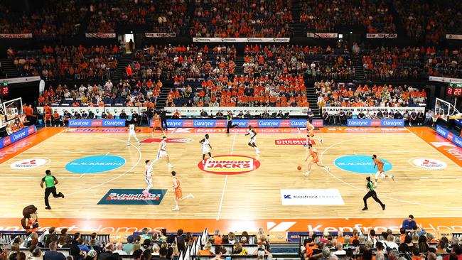 Thousands of Cairns Taipans fans crowd into the Cairns Convention Centre to watch the first NBL home game of the season in the between the Cairns Taipans and the Adelaide 36ers. Picture: Brendan Radke