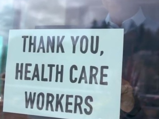 The post was a short video of Gates hanging a sign thanking healthcare workers.