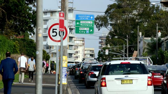 Congestion along Bondi Rd on Tuesday morning. Picture: Craig Wilson