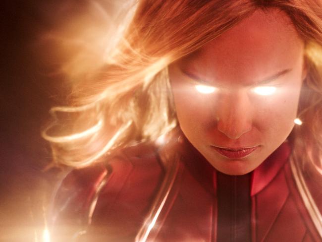 This image released by Disney-Marvel Studios shows Brie Larson in a scene from "Captain Marvel." (Disney-Marvel Studios via AP)