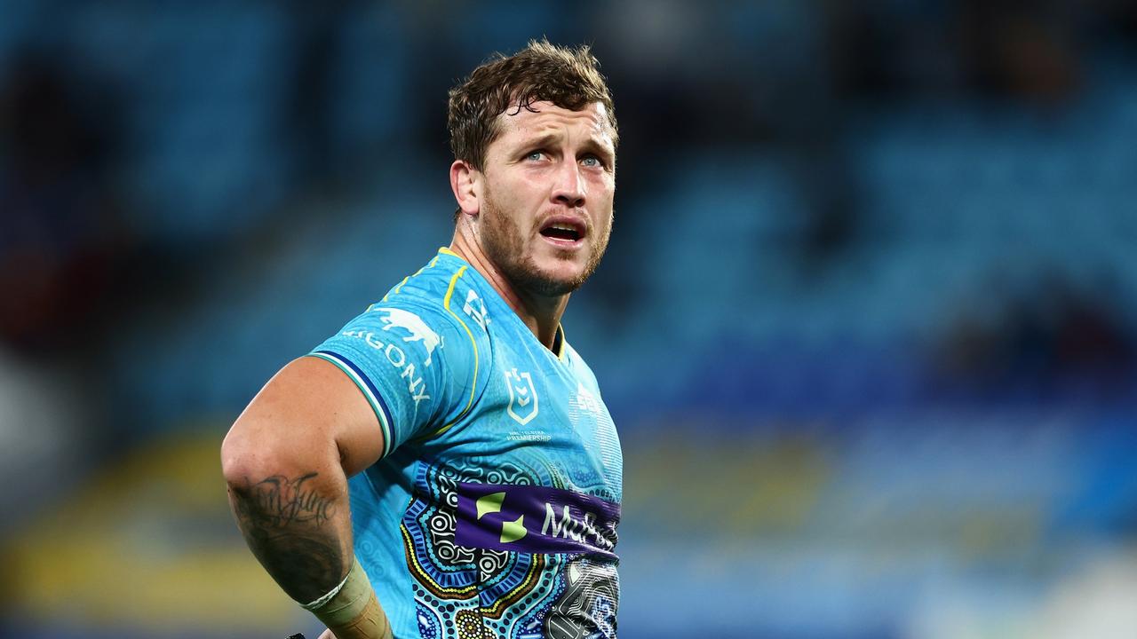 GOLD COAST, AUSTRALIA - JUNE 02: Jarrod Wallace of the Titans looks on during the round 13 NRL match between the Gold Coast Titans and the North Queensland Cowboys at Cbus Super Stadium, on June 02, 2022, in Gold Coast, Australia. (Photo by Chris Hyde/Getty Images)