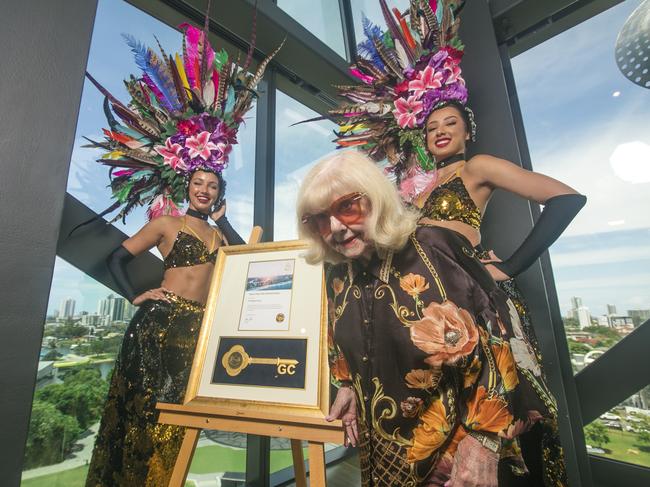 Gold Coast Bulletin social photographer Regina King presented with the Key to the City.Picture: Glenn Campbel