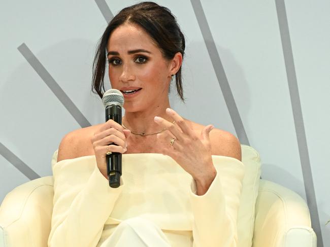 The Duchess of Sussex speaks onstage at The Archewell Foundation Summit. (Photo by Bryan Bedder/Getty Images for Project Healthy Minds)