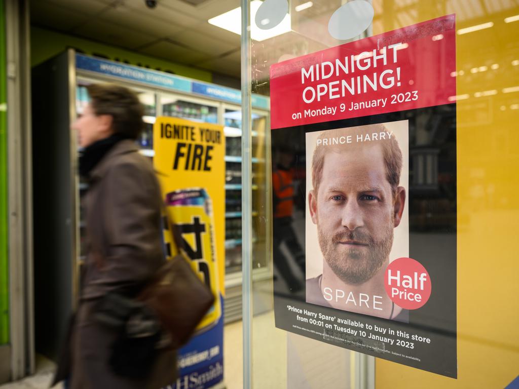 The launch of Prince Harry's memoir "Spare" is seen in a store window in London. Photo: Getty Images