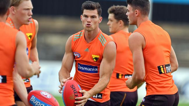 Jaeger O'Meara at Hawthorn training. Picture: Tom Huntley