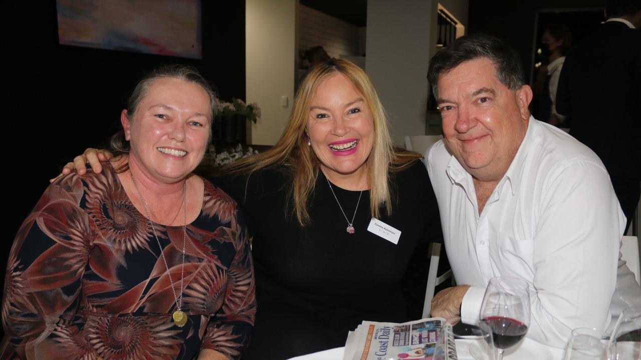 Sharon Luck, Caroline Hutchinson and John Hutchinson at the launch party for the Sunshine Coast Daily's new weekly paper. Picture: Tom Threadingham