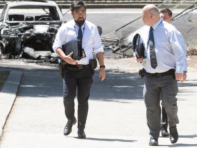 Detectives at the scene in Reservoir on Monday. Picture: Tony Gough