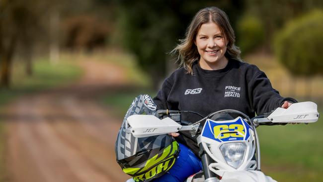 Marketing expert and amateur motorbike rider Jackie Peacock rode the Finke Desert Race to raise funds for Beyond Blue. Picture: Nicole Cleary