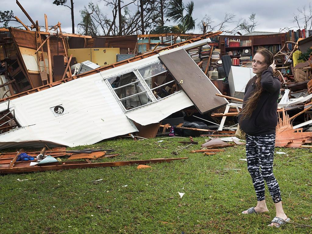 Haley Nelson stands in front of what is left of one of her father’s trailer homes. Picture: Joe Raedle/Getty Images/AFP