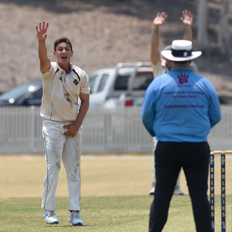 Queensland Premier Cricket - Gold Coast Dolphins vs Norths at Bill Pippen Oval, Robina. North's Nathan Carroll celebrates a wicket. (Photo/Steve Holland)