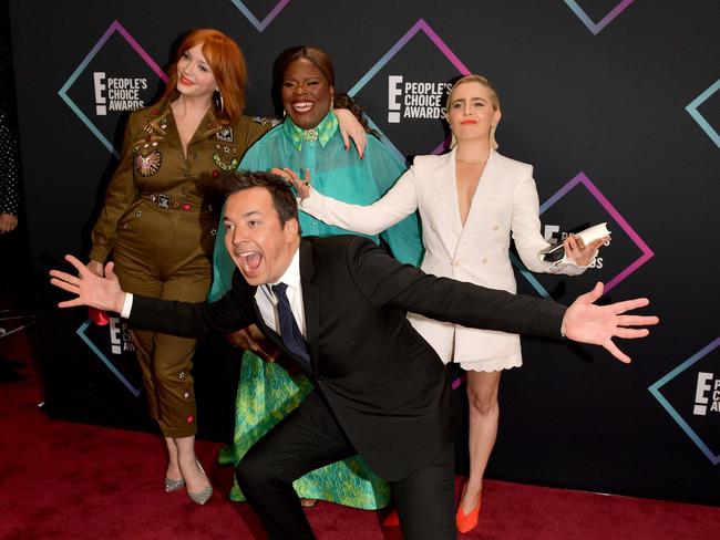 A lighthearted moment between Christina Hendricks, Retta, Mae Whitman and Jimmy Fallon. Matt Winkelmeyer/Getty Images