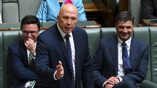 Peter Dutton makes a point during question time at Parliament House, Canberra, on Tuesday. Picture: AAP