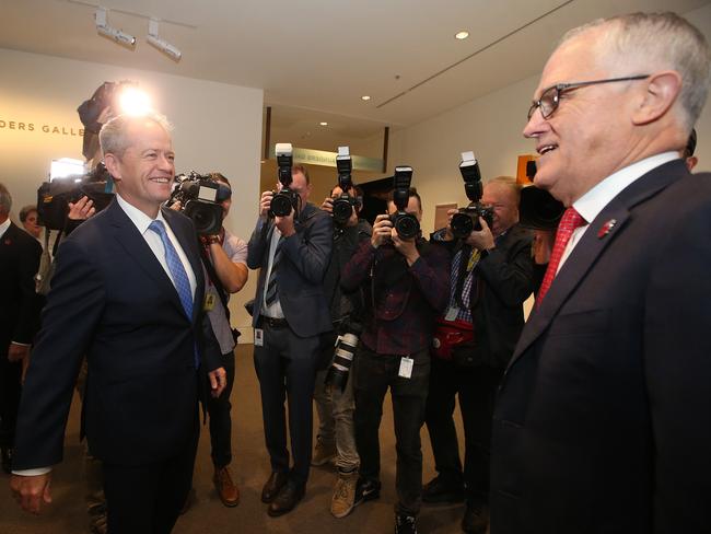 Opposition Leader Bill Shorten and PM Malcolm Turnbull yesterday. Picture: Kym Smith