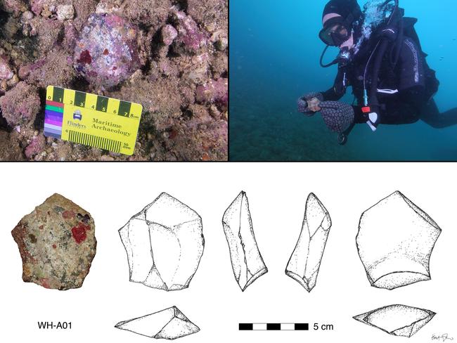 ** HOLD FOR NETWORK ** Tools crafted by Aboriginal tribes more than 10,000 years ago near Karratha, WA, have been retrieved from the sea floor by archaeologists - with the whole operation recorded on camera. SUPPLIED