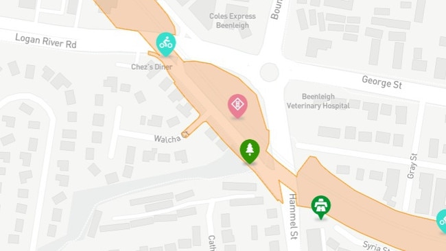 Hammel St, Beenleigh as shown on a map outlining the footprint of the fast rail corridor. Picture: Rail Back on Track