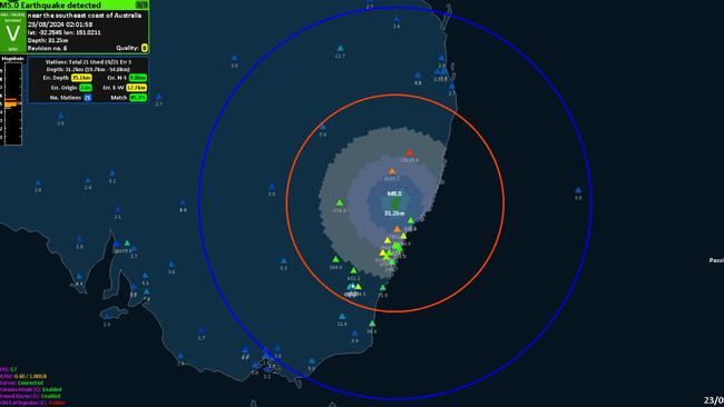 The proposed tremor radius as shown by Global Quake. Picture: Global Quake