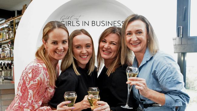 Natasha Dravitzki, Emily Anderson, Amanda Kuhn and Bettina McLeod at GC Girls in Business She E-O at The Aviary, Southport Sharks. Pic: Regina King