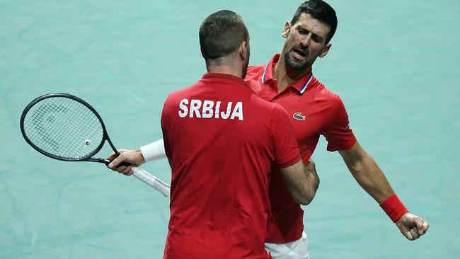 Serbia's Novak Djokovic celebrates beating Britain’s Cameron Norrie in Malaga. Picture: Jorge Guerrero / AFP