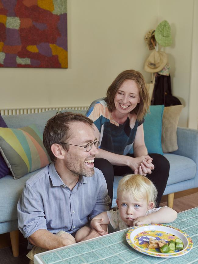 Sam Drummond with his partner Jo and daughter Gwendoline. Picture: Josh Robenstone