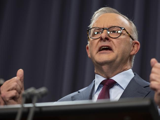 CANBERRA, AUSTRALIA - MARCH 23: Prime Minister, Anthony Albanese holds a press conference with the Minister for Indigenous Australians, Linda Burney, the Attorney-General, Mark Dreyfus, Senator Malarndirri McCarthy, Senator Patrick Dodson, and members of the Referendum Working Group hold a press conference at Parliament house in Canberra. Picture: NCA NewsWire / Martin Ollman