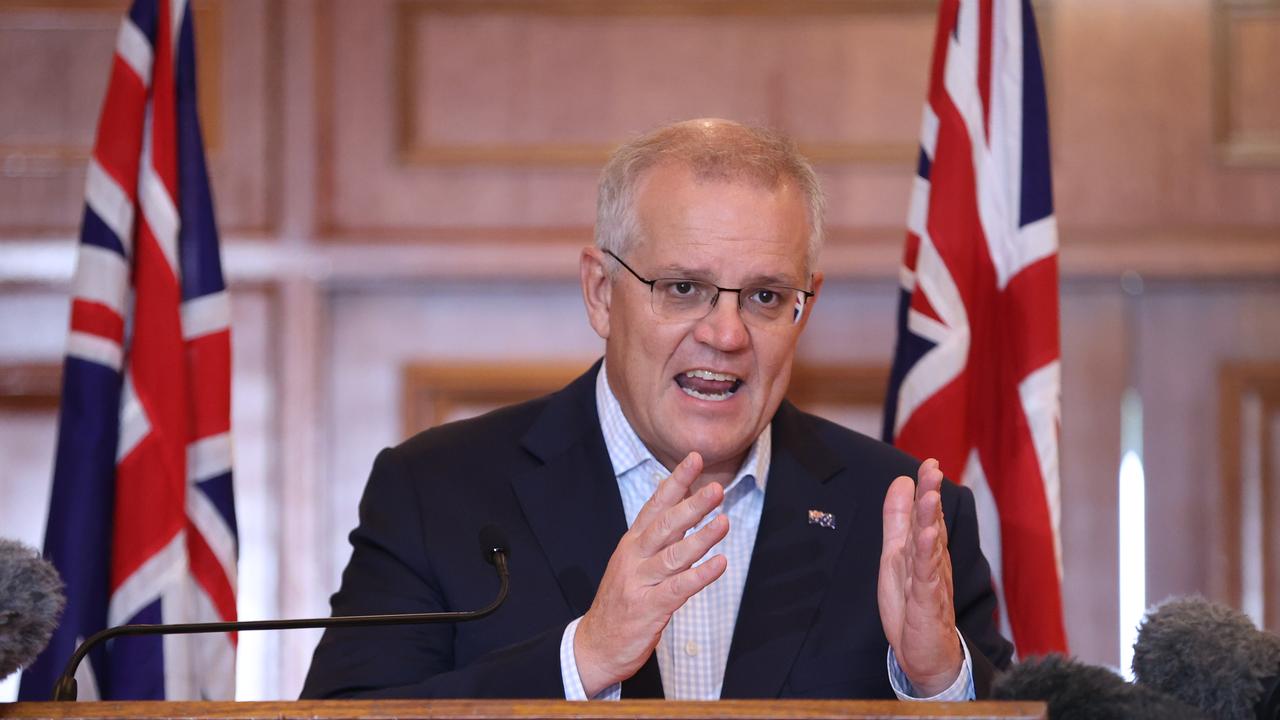 Prime Minister Scott Morrison meets with deputy prime minister Barnaby Joyce in the Seat of Capricornia Rockhampton, QLD to give a speech. Picture: Jason Edwards