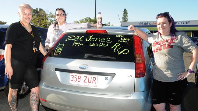 Tamika Shae, Santanna Thomas-Burt and Brittany Fielding-Smith are at Loganholme to remember Zac Jones. Picture: John Gass