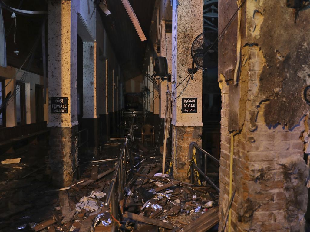 The interiors of St. Anthony's Church stand damaged after Sunday's bombing, in Colombo, Sri Lanka. Picture: AP