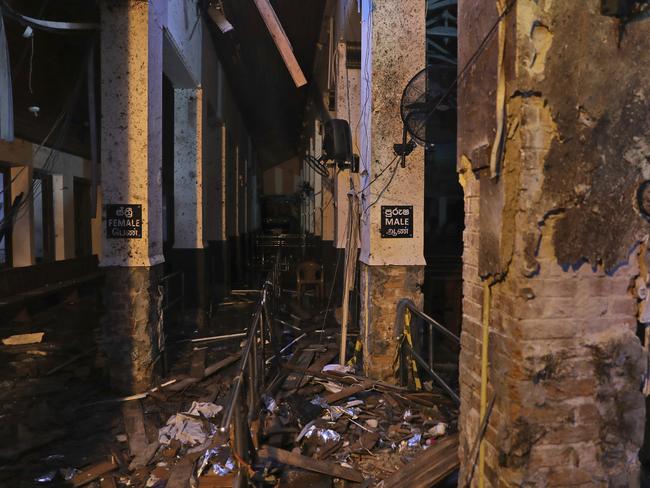 The interiors of St. Anthony's Church stand damaged after Sunday's bombing, in Colombo, Sri Lanka. Picture: AP