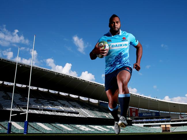 Waratahs winger Taqele Naiyaravoro at Allianz Stadium ahead of tonight’s clash against the Lions. Picture: Toby Zerna.