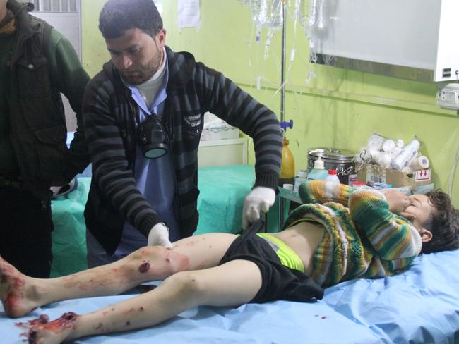 A Syrian child receives treatment at a hospital in Khan Sheikhun, a rebel-held town in the northwestern Syrian Idlib province, following an attack.