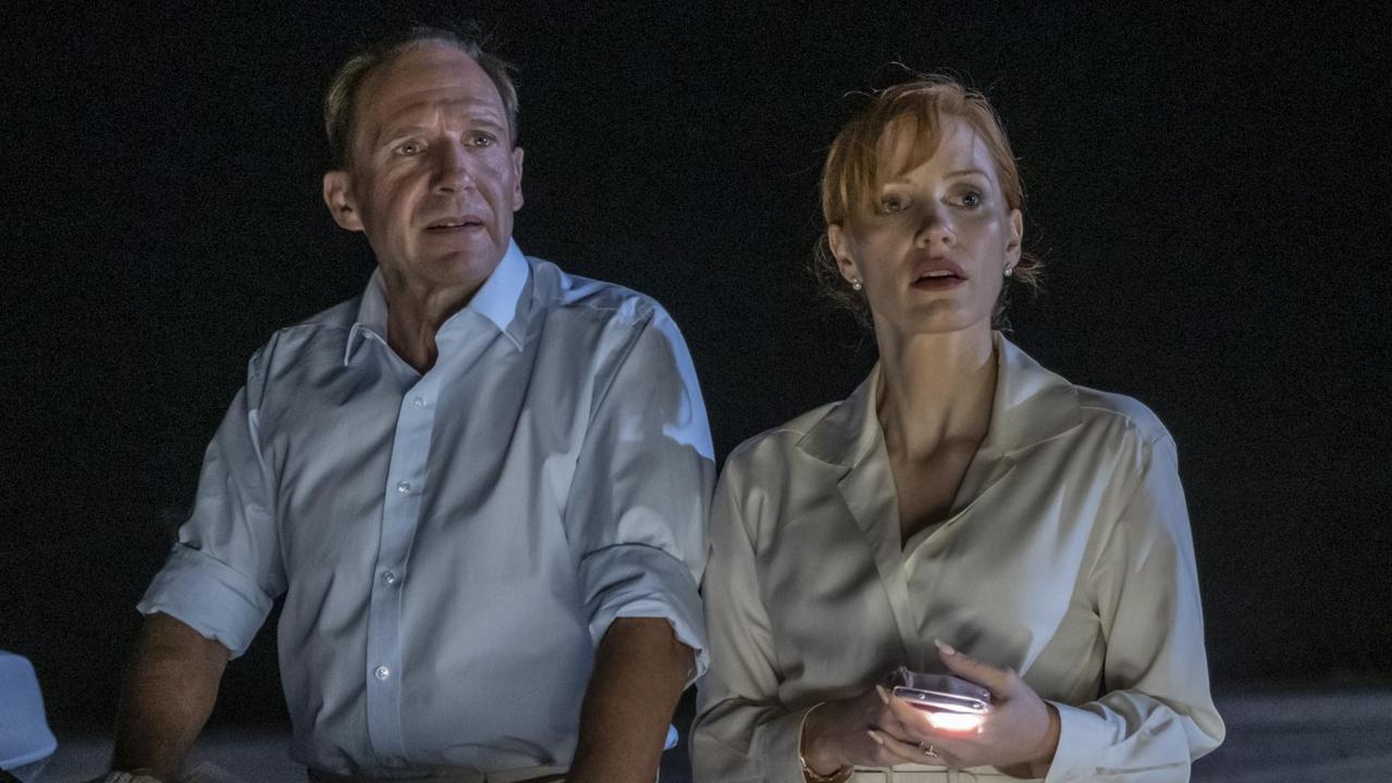 Ralph Fiennes and Jessica Chastain in The Forgiven. Picture: Madman Entertainment