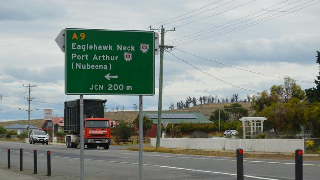 A truck travels along Tasmania's Arthur Highway through Dunalley Township (note subs: to go with BLIND SPOT ATTENTION).