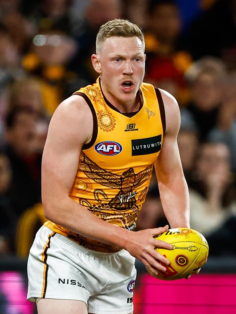 James Sicily in Hawthorn’s Indigenous strip. (Photo by Dylan Burns/AFL Photos via Getty Images)