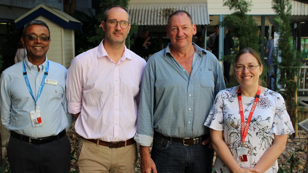 Doctors from Townsville University Hospital ICU Dr Siva Senthuran, Dr Perrin Buchanan, patient David Seath and Dr Joanna Longely