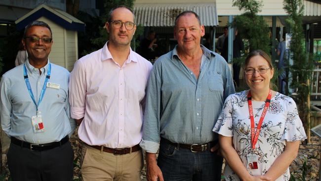 Doctors from Townsville University Hospital ICU Dr Siva Senthuran, Dr Perrin Buchanan, patient David Seath and Dr Joanna Longely