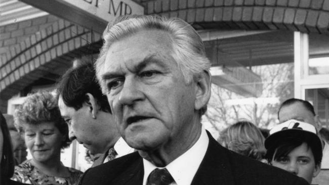 Then-Prime Minister Bob Hawke at the opening of the Sefton Park electorate office of Dr Bob Catley, the new Labor member for the Federal seat of Adelaide, on June 23, 1990.