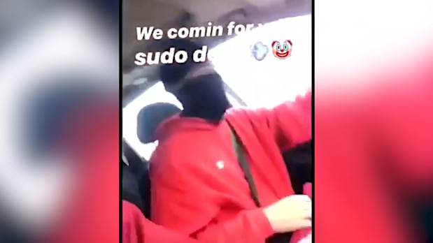 The footage shows balaclava-clad gang members driving to fight locations.