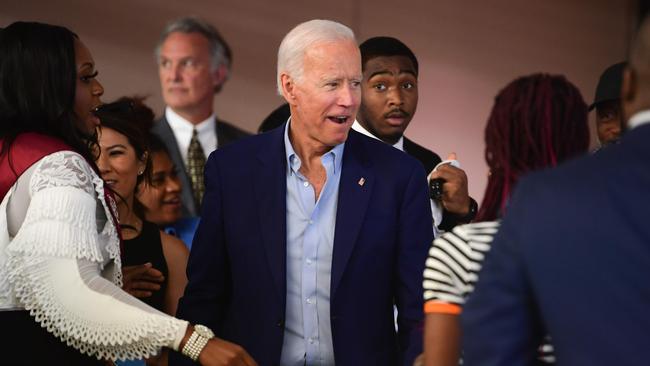 Joe Biden meets students in Houston during the 2019 campaign. Picture: AFP