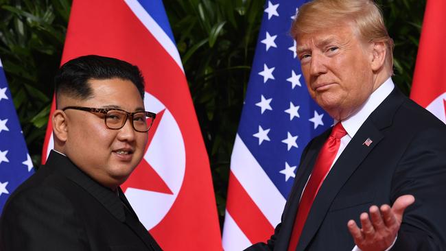 Mr Trump at one of his summits with Kim Jong-un. Picture: Saul Loeb/AFP