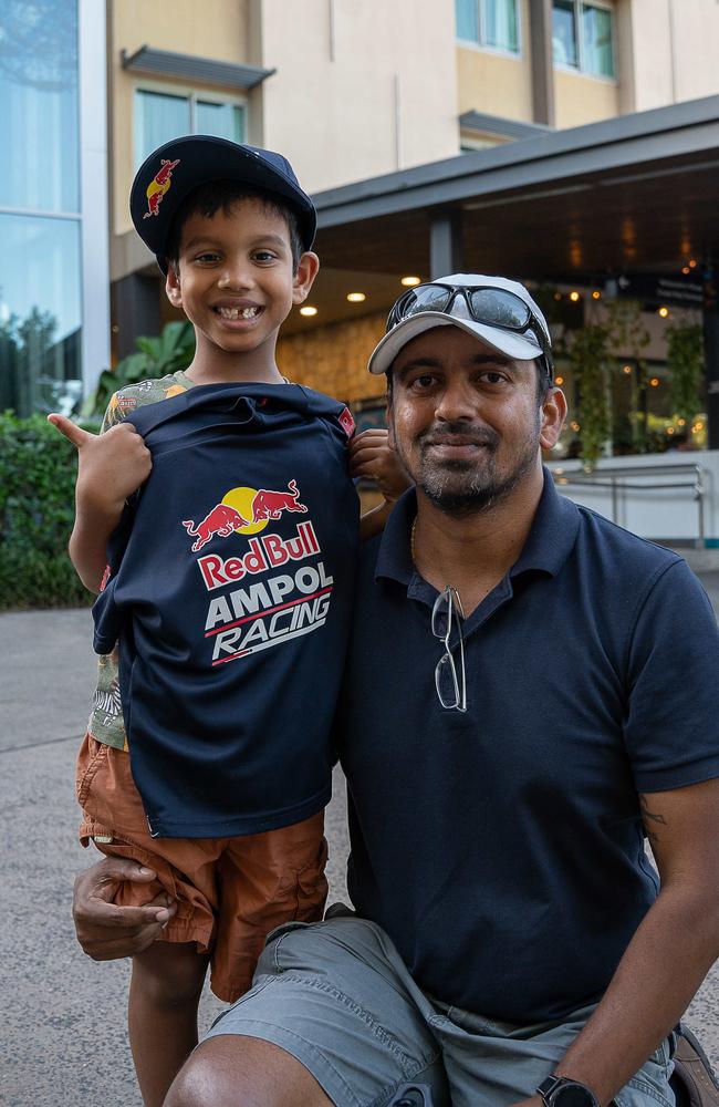 Meyon Senaratne and Sam Senaratne at the Driver and Rider signing at Darwin Waterfront for betr Darwin triple crown 2023 Picture: Pema Tamang Pakhrin